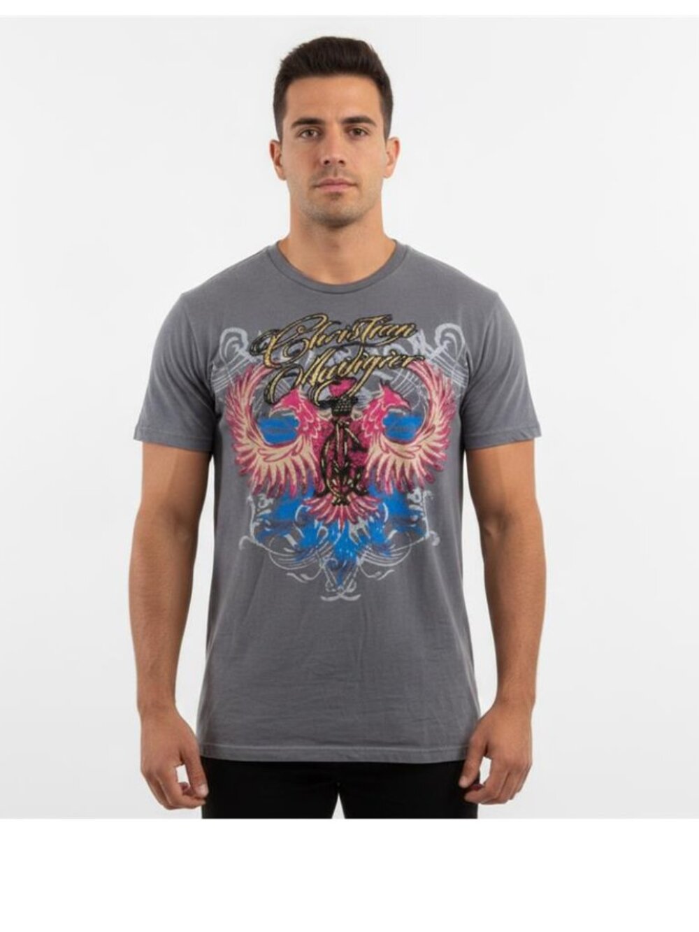 Vintage Christian Audigier Shirt Y2K Rising Phoenix Graphic Tee Grey NWT XL